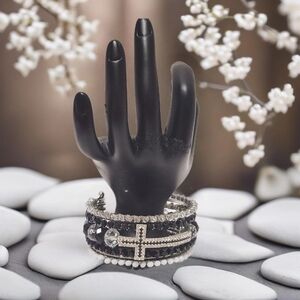 Spiritual Jewelry Crystal Lateral Cross Beaded Bangle Bracelet Mult-Stackable